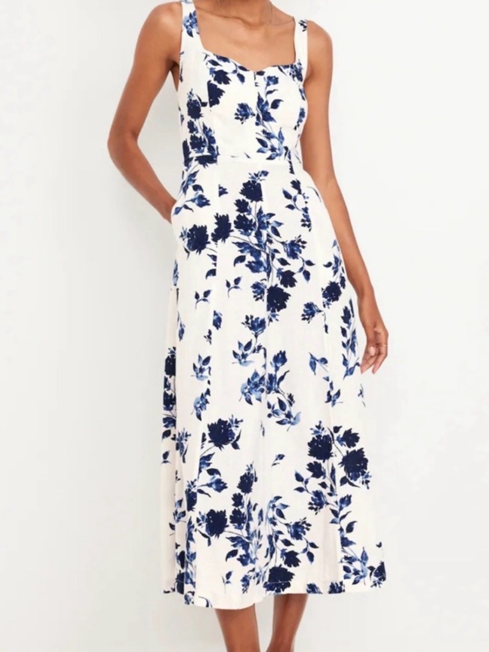 Old Navy Fit & Flare Floral Linen Blend Midi Dress